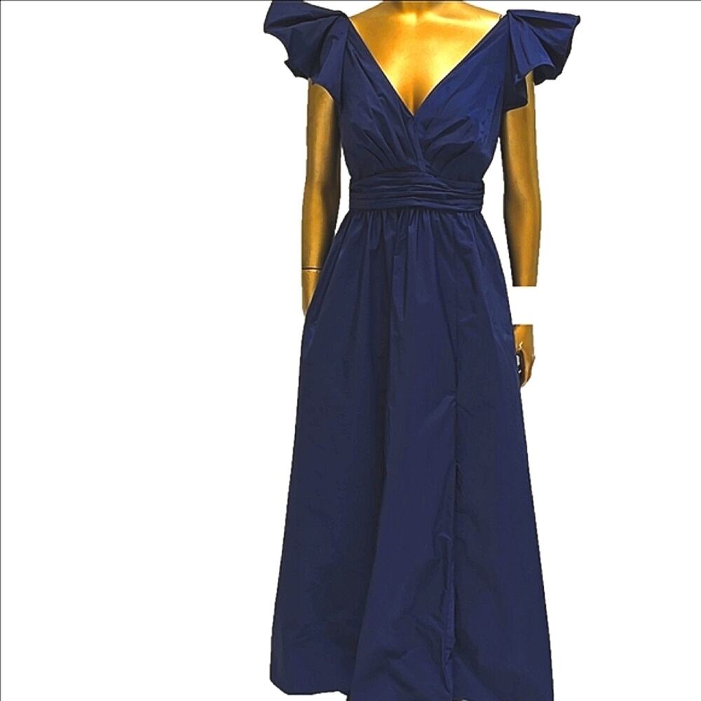 Marchesa Notte Taffeta Ball Gown Navy Blue 6 - Picture 5 of 11